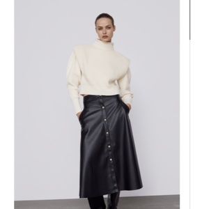 NWT! Zara Faux Leather Midi Skirt!
